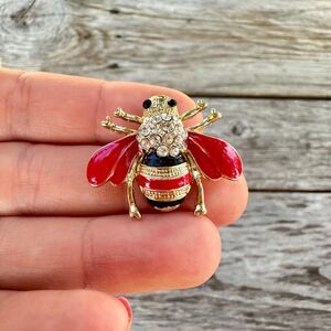 Vintage Jewelry Red and Black Flying Insect Bee Brooch Pin
